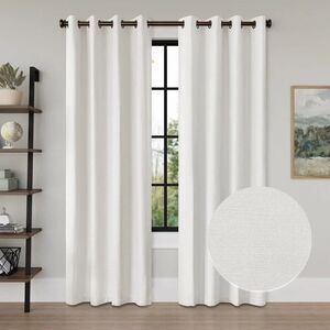 ONE White Grommet Lien Curtain Panel 52" x 84"  by H. Versailtex Heavyweight NWT